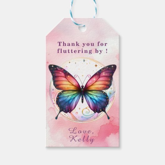 レインボーバタフライベビーシャワーありがとう ギフトタグ (正面)