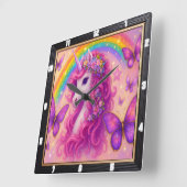 レインボーバタフライマジカルユニコーン スクエア壁時計 (傾斜)