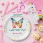 レインボーバタフライ誕生日 ペーパープレート (パーティー)