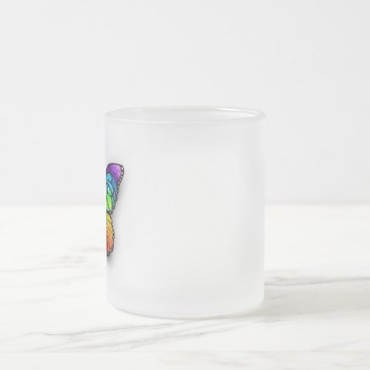 レインボーバタフライ(昆虫)オオカバマダラ、モナーク フロストグラスマグカップ (中央)