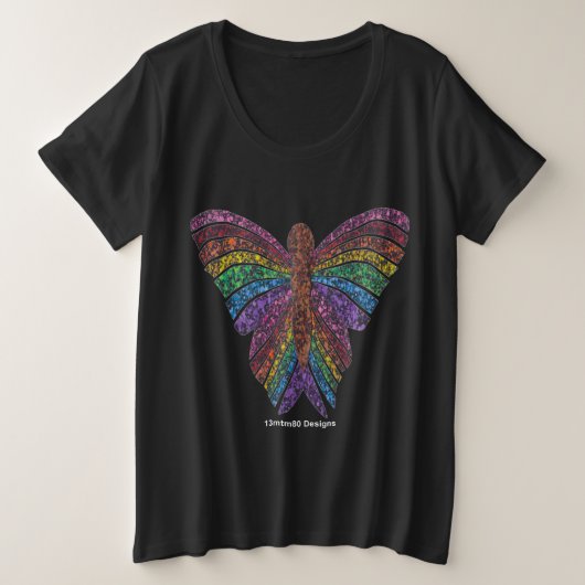 レインボーバタフライ(鮮やか) - プラスサイズTシャツ (デザイン正面)