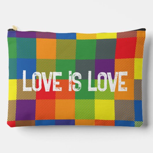 レインボーバッファローチェックプライドプレイドカラフルラージ アクセサリーポーチ (正面)