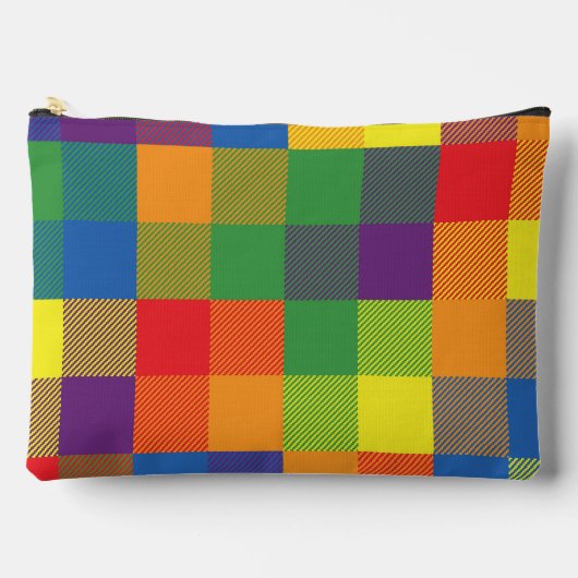 レインボーバッファローチェックプライドプレイドカラフルラージ アクセサリーポーチ (正面)