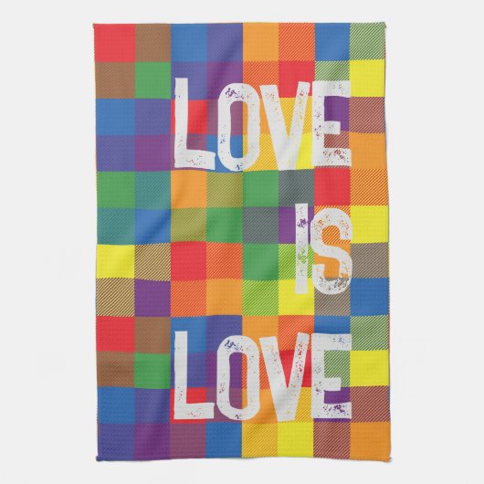 レインボーバッファローチェックプライドプレイドパーソナライズ キッチンタオル (縦)