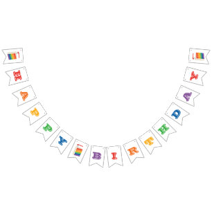 レインボーバナーのカラー、ハッピーバースデーケーキ バンティングフラッグ