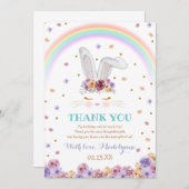 レインボーバニーウォーターカラーフローラバニー誕生日 サンキューカード (正面/裏面)