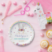 レインボーバニーウォーターカラーフローラバニー誕生日 ペーパープレート (パーティー)
