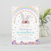 レインボーバニーウォーターカラーフローラバニー誕生日 招待状 (スタンド正面)