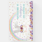 レインボーバニーウォーターカラーフローラバニー誕生日 横断幕 (縦)