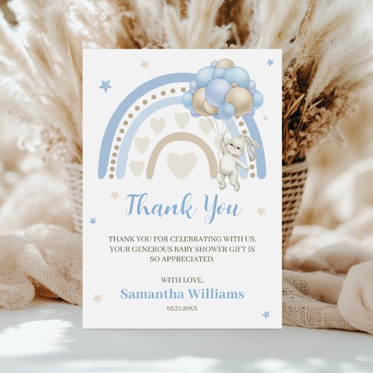 レインボーバニーバルーンベビーシャワーありがとう サンキューカード