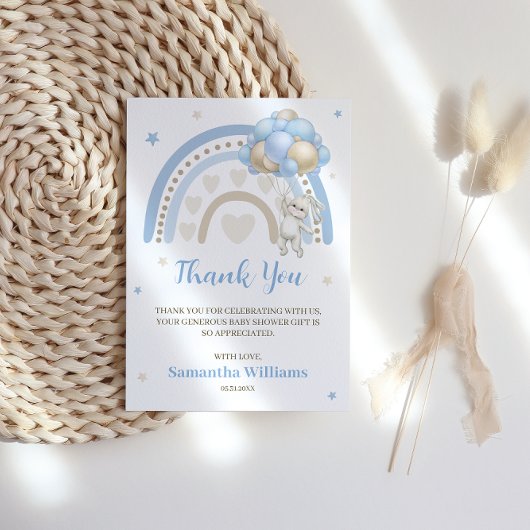 レインボーバニーバルーンベビーシャワーありがとう サンキューカード
