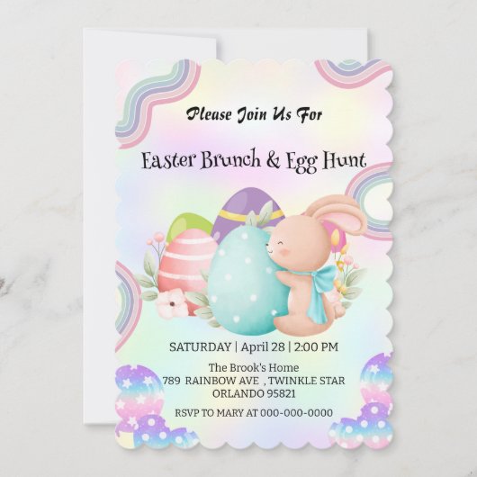 レインボーバニー狩り卵ハッピーイースターデイパーティー 招待状 (正面)
