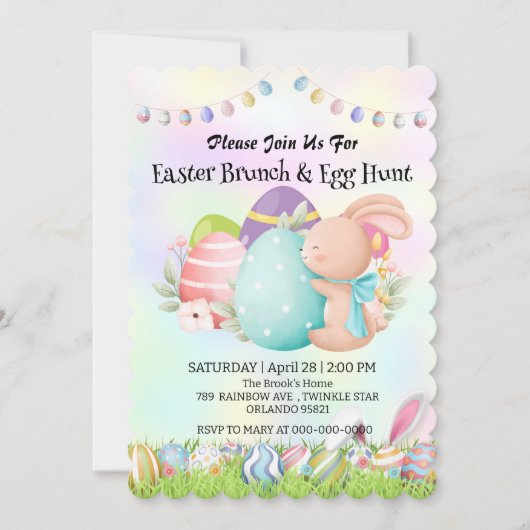 レインボーバニー狩り卵ハッピーイースターデイパーティー 招待状 (正面)