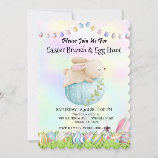 レインボーバニー狩り卵ハッピーイースターデイパーティー 招待状 (正面)
