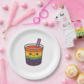 レインボーバブルティーLGBTQ+プライド ペーパープレート (パーティー)