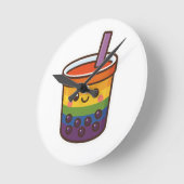 レインボーバブルティーLGBTQ+プライド ラウンド壁時計 (傾斜)