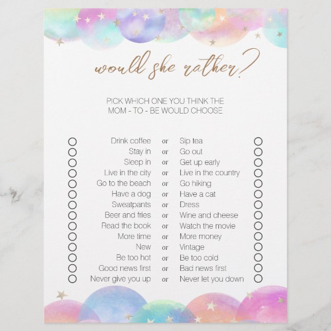 レインボーバブル両面ビンゴベビーシャワーゲーム (正面)