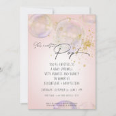 レインボーバブル準備ポップ・アートの女の子に赤ちゃんシャワーピンク 招待状 (正面)