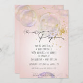 レインボーバブル準備ポップ・アートの女の子に赤ちゃんシャワーピンク 招待状 (正面/裏面)