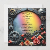 レインボーバラとメタルステームパンク結婚LGBT 招待状 (正面)