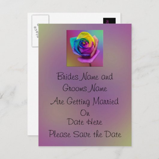 レインボーバラフラワーウェディングデートを保存 案内ポストカード (正面/裏面)