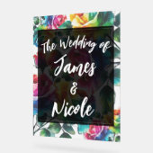 レインボーバラブラック&ホワイト鮮やかフローラ結婚ズ アクリルサイン (傾斜)