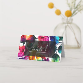 レインボーバラブラック&ホワイト鮮やかフローラ結婚ズ プレイスカード