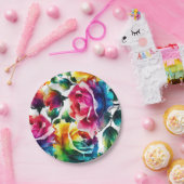 レインボーバラブラック&ホワイト鮮やかフローラ結婚ズ ペーパープレート (パーティー)