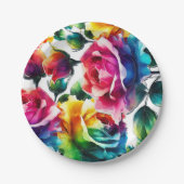 レインボーバラブラック&ホワイト鮮やかフローラ結婚ズ ペーパープレート (正面)
