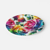 レインボーバラブラック&ホワイト鮮やかフローラ結婚ズ ペーパープレート (アングル)