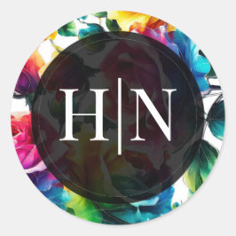 レインボーバラブラック&ホワイト鮮やかフローラ結婚ズ ラウンドシール