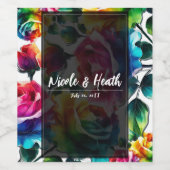 レインボーバラブラック&ホワイト鮮やかフローラ結婚ズ ワインラベル (シングルラベル)