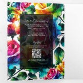 レインボーバラブラック&ホワイト鮮やかフローラ結婚ズ 三つ折り招待状 (内部最初)