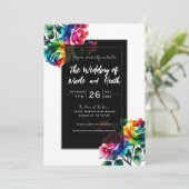 レインボーバラブラック&ホワイト鮮やかフローラ結婚ズ 招待状 (スタンド正面)