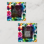 レインボーバラブラック&ホワイト鮮やかフローラ詳細 スクエア名刺 (正面/裏面)