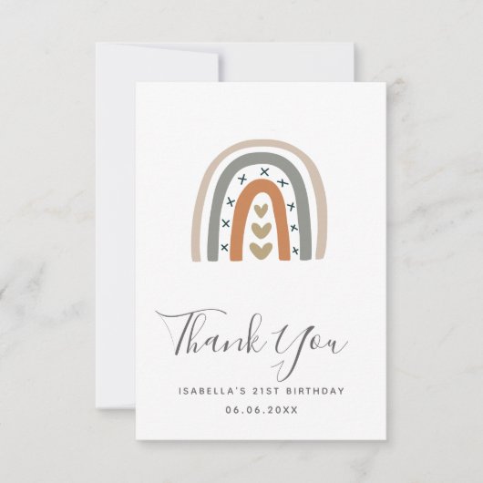 レインボーバラ金ゴールド灰色の白い誕生日 サンキューカード (正面)
