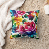 レインボーバラ鮮やかカラフルフローラ クッション (ブランケット)