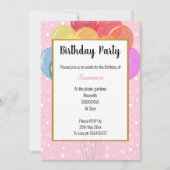 レインボーバルーズピンクバブル誕生日 招待状 (正面)