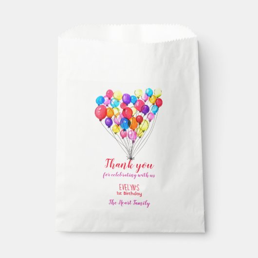 レインボーバルーンガール1stバースデーピンクありがとう フェイバーバッグ (正面)
