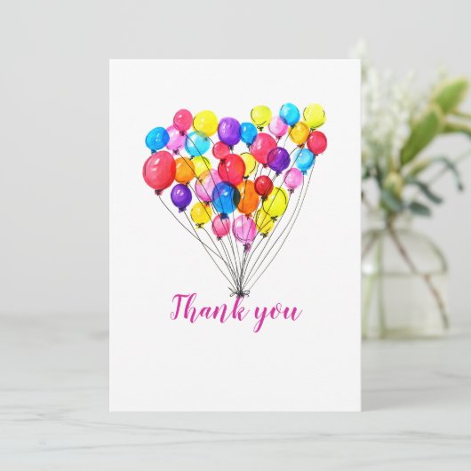 レインボーバルーンガール1stバースデーピンクありがとう 招待状 (スタンド正面)