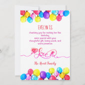 レインボーバルーンガール1stバースデーピンクありがとう 招待状 (裏面)