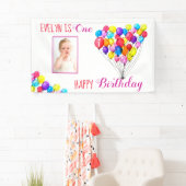 レインボーバルーンガール1stバースデーフォトピンク 横断幕 (インサイチュ)