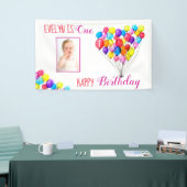 レインボーバルーンガール1stバースデーフォトピンク 横断幕 (トレードショー)