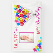 レインボーバルーンガール1stバースデーフォトピンク 横断幕 (縦)