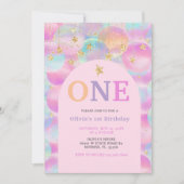 レインボーバルーンピンクアーチ1st誕生日パーティー 招待状 (正面)