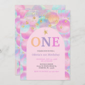 レインボーバルーンピンクアーチ1st誕生日パーティー 招待状 (正面/裏面)