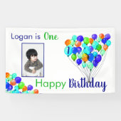 レインボーバルーンボーイ1stバースデーフォトブルーグリーン 横断幕 (横)