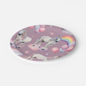 レインボーバルーンユニコーンパープルバースデーパーティーガール ペーパープレート (アングル)