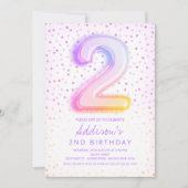 レインボーバルーンレターナンバー2誕生日 招待状 (正面)