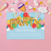 レインボーバルーン子供の誕生日パーティースカイブルー 招待状